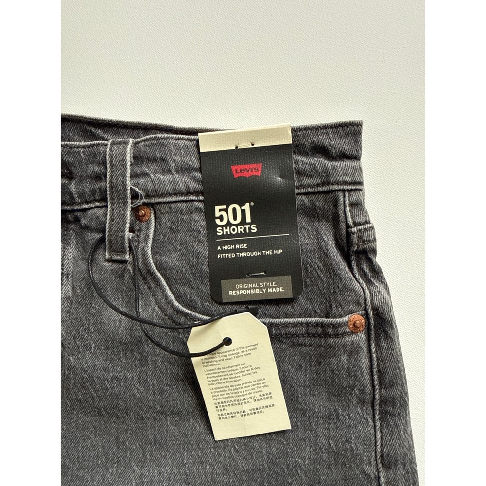 Levis 501 Original High Rise Denim Shorts Charcoal Grey Raw Hem 28 NEW - Picture 3 of 9